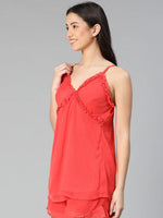 Looker vibrant red ruffled women nightwear top