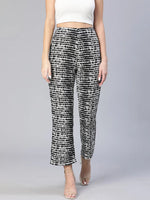 Shelled Black Abstract Print Elasticated Women Pants