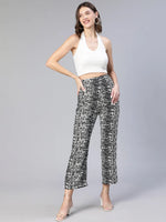 Shelled Black Abstract Print Elasticated Women Pants