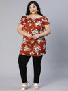 Smarten Brown Floral Print Women Plus Size Tunic