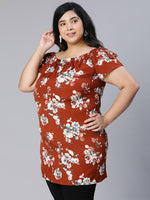 Smarten Brown Floral Print Women Plus Size Tunic