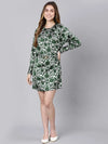 Rich Green floral print belted women dress