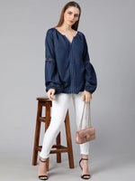 Royal denim puff sleeves stylish women top