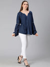 Royal denim puff sleeves stylish women top