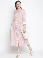 Sweet - natured floral print button-down women dress