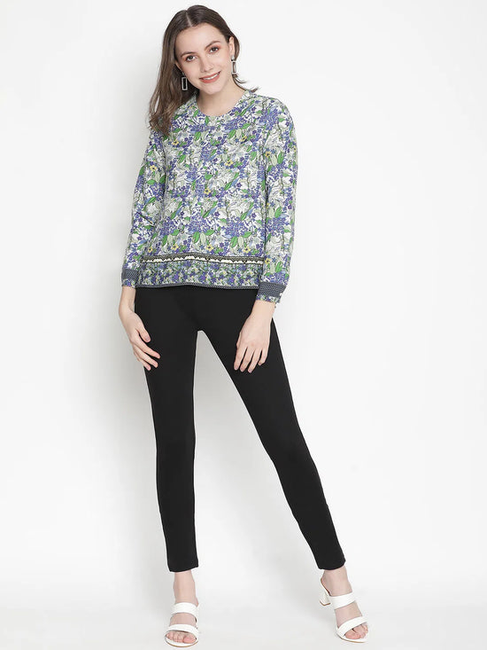 moonly blue floral print women top