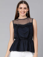 Navy Simmer Net Ruffle Party women Top