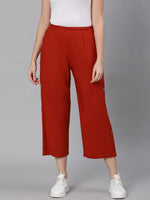 Blazed rust button decked elasticated women pant