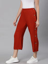 Blazed rust button decked elasticated women pant