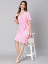 Barbie pink floral print tie-knotted women dress