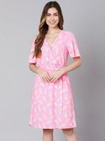 Barbie pink floral print tie-knotted women dress