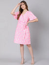 Barbie pink floral print tie-knotted women dress