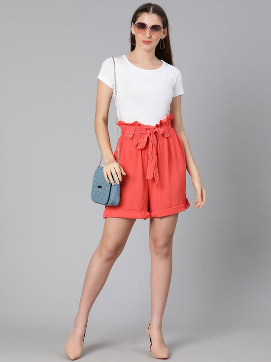 Tart orange tie-knotted women shorts