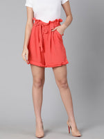 Tart orange tie-knotted women shorts