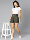 Khaki bob belt on women shorts