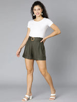 Khaki bob belt on women shorts