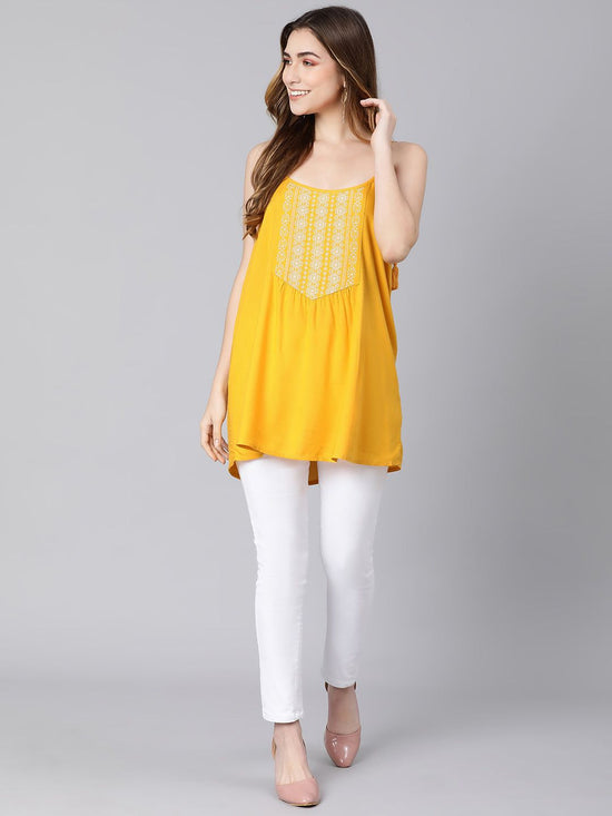 Lime yellow embroidery women tunic