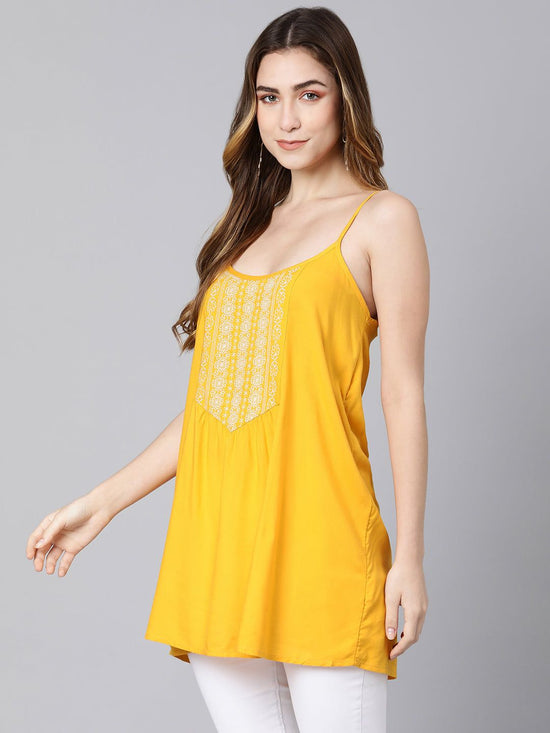 Lime yellow embroidery women tunic