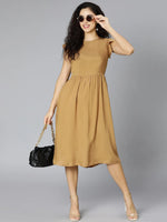 Sweet brown ruffle women dress