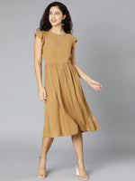 Sweet brown ruffle women dress