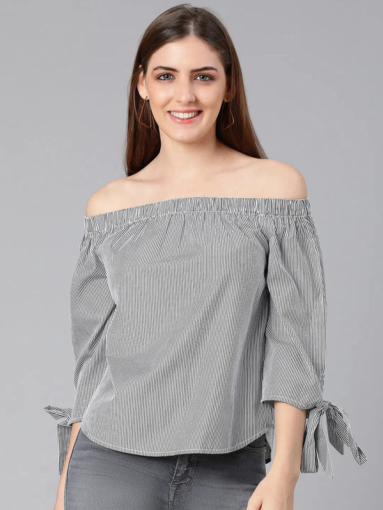 Ragalia stripes printed off-shoulder women top