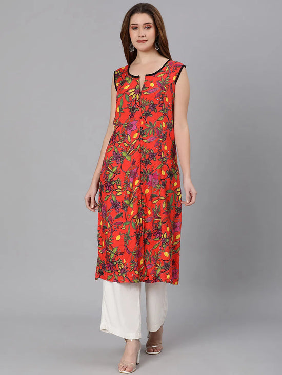 Catchy red floral print women tunic