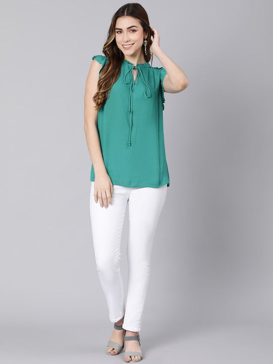 Queer green tie-knot women top