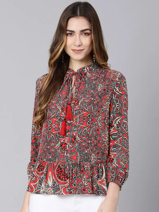 Passe red tropical print women top