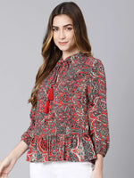 Passe red tropical print women top