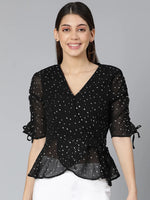 Polka print black color women partywear top