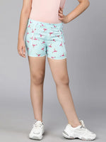 Watery blue bird printed elasticated girl shorts