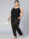 Printed black color elsaticated plus size women pant