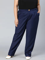 Navy blue stripe print plus size women Pant