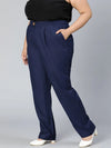 Navy blue stripe print plus size women Pant