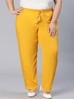 Plus Solid Yellow Lace Details Viscose Tie-Knot Elasticated Pant-S23001PP0001