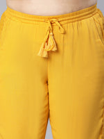 Plus Solid Yellow Lace Details Viscose Tie-Knot Elasticated Pant-S23001PP0001