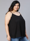 Plus Solid Black Shoulder Strap Polyester Top-S23002PBL001