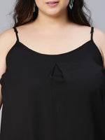 Plus Solid Black Shoulder Strap Polyester Top-S23002PBL001