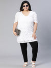 Plus Solid Cotton Schiffli V-Neck Tunic-S23003PBL001