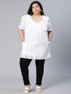 Plus Solid Cotton Schiffli V-Neck Tunic-S23003PBL001