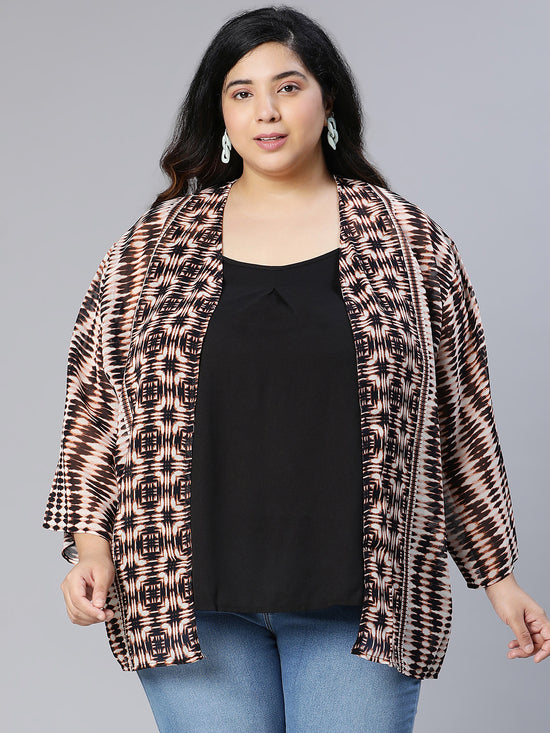 Plus Geoment Polyester Print Shrug-S23004PSG001