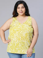 Plus Yellow Floral Viscose Print V-Neck Top