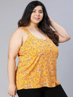 Plus Yellow Floral viscose Print button detail top