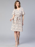 Women Dusty Pink Floral Print Tie-Knot Belted Polyester Dress-S23024WDR001