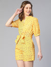 Women Yellow Floral Print Tie-Knot Polyester Belted Playsuit-S23028WOV001