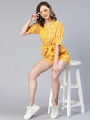 Women Yellow Floral Print Tie-Knot Polyester Belted Playsuit-S23028WOV001