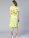 Women Lime Floral Print Tie-Knot Viscose Belted Dress-S23035WDR002