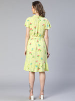 Women Lime Floral Print Tie-Knot Viscose Belted Dress-S23035WDR002