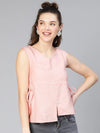 Women pink tie knot detail sleeveless cotton linen top