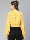 Women Yellow Floral Print Gathered Pleate Polyester Crop Top-S23041WBL002